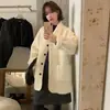 Los tamaños se han actualizado. Abrigo mullido estilo coreano para mujer, otoño e invierno, corte holgado, de longitud media, con cuello de solapa y botones de un solo botón