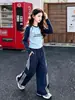Conjunto de roupas esportivas para meninas, nova coleção de outono 2026: Camiseta de manga longa color block e calça longa de perna larga para meninas mais velhas