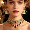 Conjunto de Collar y Pendientes de Borla de Cristal con Forma de Lágrima de Diamante Completo Retro Estilo Indio, Joyería Estilo Palacio, Más Vendido Transfronterizo