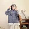 Camisa de Franela a Cuadros con Adorno de Encaje Estilo Japonés para Mujer, Top Juvenil Artístico con Corbata de Moño, Colección Otoño 2025