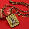 Xizang Clássico Preto Dourado Finamente Trabalhado Pintado à Mão Dourado Incrustado Thangka Zodíaco Oito Divindades Guardiãs Buda Amuleto Colar Pingente Redondo
