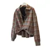 Conjunto de Dos Piezas para Mujer Talla Grande Estilo Coreano Elegante Camisa a Cuadros Retorcidos Cepillados Diseño con Sentido Trendy Top Adelgazante