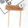 Mori Decoración para Pasteles Decoración Fresca Enchufe Bandera Feliz Cumpleaños de Encaje de Piel de Vaca Decoración de Mesa de Postres