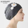 Gorro de Natación para Mujer con Protección para Orejas y Cabello Largo, Talla Grande, Circunferencia de Cabeza Grande, Impermeable, Margarita de Silicona Suave