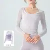 Roupa de Treino Profissional de Pilates Yoga para Mulheres, Manga Longa Transparente Proteção Solar Secagem Rápida Alta Elasticidade Respirável Top para Academia Corrida