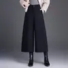 Calça pantalona de lã estilosa e elegante para mulheres, nova coleção outono/inverno 2026, cintura alta, cobre o quadril, perna reta, simples, moderna e casual
