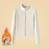 H863 Chaqueta de Terciopelo Austriaco con Cuello Alto de Rosca y Doble Cremallera para Mujer Otoño e Invierno Cárdigan de Terciopelo Top Delgado Corto de Manga Larga