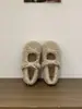 Pantuflas esponjosas estilo Chanel con lazo para mujer, aptas para usar en exteriores, con forro de felpa adicional para abrigar, zapatos Mary Jane para mujer