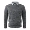 2026 nuevo suéter de punto con cuello de solapa, imitación de dos piezas, para hombre, otoño e invierno, moda juvenil, camisa básica casual