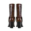Hebilla de cinturón comercio exterior Amazon 2023 botines puntiagudos de tacón grueso botas nuevas marrón oscuro rojo vino mujer