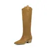 Botas altas de tacón de bloque para mujer de ante 2026 nuevo estilo europeo y americano otoño e invierno botas largas con tacón grueso de 5.5cm botas de cowboy western