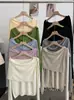 Conjunto de Dos Piezas de Punto Omalai para Mujer en Primavera 6914, Suéter Holgado de Manga Larga, Color Sólido, Cuello Redondo con Chal
