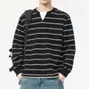 Ropa para Hombre Fengshe / 2026 Primavera y Otoño Nueva Sudadera Rayada Retro Americana Holgada Falsa de Dos Piezas para Hombre