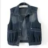 Colete Jeans Estilo Hong Kong Retrô para Mulheres, Estilo Curto, Novo Modelo Primavera e Outono 2025, Bolsos Grandes, Colete Sem Mangas, Jaqueta, Outros