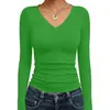 Aliexpress Mais Vendida Transfronteiriça Gola V Fina Camiseta Shein, Manga Longa Slim Fit Feminina Cor Sólida Casual Camiseta Básica Top
