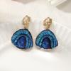 Pendientes de plata con forma de abanico azul, estilo antiguo, estilo retro, de alta gama y nicho distintivo para mujer.
