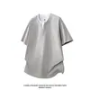 Camiseta única de manga corta con cuello Henry para hombre, conjunto de dos piezas de verano de corte holgado, top de media manga de estilo japonés moderno