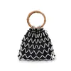 Bolso de Perlas con Mango de Bambú Texturizado Bolso de Perlas Tejido a Mano Transfronterizo Europeo y Americano para Mujer Bolso de Mano para Vacaciones en la Playa