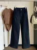 Calças Casuais de Algodão Jeans Elástico Lavado para Mulheres, Novo Estilo Outono, Calças de Cintura Alta Emagrecedoras de Perna Reta Estreitas ou Largas para Mulheres Baixas