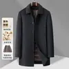 Abrigo de Lana de Doble Cara de Gama Alta para Hombre de Mediana Edad, Longitud Media, Ropa de Otoño e Invierno para Papá, Engrosado con Forro de Plumas, Abrigo de Lana