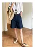 Shorts rectos de lino estilo "old money" para mujer, shorts casuales de pierna ancha de algodón-lino finos de verano, pantalones de longitud media