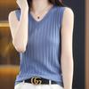 Camisola de punto de seda de hielo para mujer, traje de verano a juego, base interior, camiseta sexy ajustada sin mangas hueca
