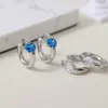 Pendientes de Diseño Exclusivo de Gama Alta con un Toque de Lujo, Pendientes de Zirconia Azul Incrustada para Mujer, Accesorios Versátiles para Orejas en Forma de Corazón