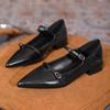 ¡Cuero suave! ¡Puedes pisar el talón! Zapatos Elegantes Estilo Francés Zapatos Mary Jane Negros Vintage Zapatos de Punta con Tacones