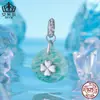Aifulu Trevo da Sorte de Quatro Folhas Pingente de Gota d'Água Amazonita Prata de Lei S925 Banhado a Ouro Branco Acessórios de Joias Contas DIY