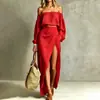 Otoño 2026 Nuevo Conjunto de Moda Transfronteriza para Mujer Europeo y Americano Conjunto Casual de Top de Color Sólido y Falda Larga