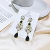 Nueva Moda Negro iu Mismos Aretes Cruz Aretes Largos de Perlas Pin de Plata S925 Aretes Combinables A008