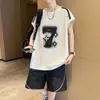 Conjunto de Colete Esportivo da Moda de Verão para Homens, Estilo Hong Kong, Fashionável, Casual, Solto, Tamanho Plus, Versátil, Sem Mangas, Shorts, Conjunto de Duas Peças