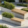 Banca macetero de hormigón prefabricado GRC, asiento largo de madera anticorrosión para paisaje exterior, estanque de plantación en cinturón verde comunitario