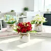Flor de Simulación Nórdica Cuerda de Cáñamo Maceta Blanca Jarrón 6 Ramas 18 Flores Lirio Planta de Simulación Maceta Decoración del Hogar Maceta de Flores Artificiales