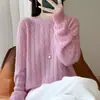 Suéter de Lana Tencel Engrosado de Punto de Siete Puntos para Mujer Cuello Redondo Otoño e Invierno Nuevo Estilo Perezoso Suéter Retorcido Ropa Interior