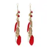 Pendientes Bohemios de Hoja y Pluma, Estilo Étnico Retro, Pendientes Elegantes de Alta Gama, Joyería Larga con Cadena y Gancho para Orejas para Mujeres