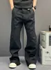 Calça masculina estilo moderno preto vibe americana plissada na moto micro flare perna reta solta comprimento total