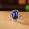 Anillo de plata de ley Yilu S925 con lapislázuli hueco, color Ruyi, con superficie de huevo de circonio, estilo chino, de moda, ligero y lujoso.