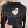 Camiseta térmica de forro polar para niña, cuello semi-alto, Otoño Invierno, Ropa interior cálida para niños, Top elegante para niña con cuello con volantes