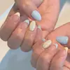 Item popular transfronteiriço: Adesivos de Unha Macaron Estilo Ins Amarelos e Azuis Frescos e Simples com Bolinhas Francesas Formato Amêndoa Ultra-Curtos