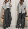 Conjunto Informal de Dos Piezas Estilo Japonés Transfronterizo 2026 con Mangas de Linterna, Top Holgado de Atar y Pantalones de Pierna Ancha