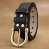 Cinto de Fivela de Agulha de Couro Bovino para Jovens e Adultos, Couro Genuíno, Cinto Moderno e Versátil, Cinto Jeans Retrô