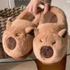 Chinelos de Algodão Capivara Feminino Inverno Fofos para Casa Chinelos Peludos Internos Antiderrapantes Casal Casa Acolchoada Sapatos de Algodão