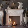 Chimenea Pequeña Estilo Americano Sala de Estar Estilo Francés Decoración Gabinete Decorativo Coche Vintage Tallado Estancia Estante de Pared para Entrada
