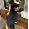 Camiseta de Manga Corta con un Hombro Descubierto, Estilo Americano Picante y Sexy, 210g, para Mujer, Entallada a la Cintura, Adelgazante, Versátil, Venta al por Mayor Transfronteriza, Colección Verano 21