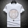 Verão Novo Quente Diamante Tendência Marca Manga Curta Alta Qualidade Seda Gelada Camiseta Masculina Tendência Marca Gola Redonda Tencel Mercerizado Meia-Manga