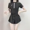 [Recuerdo de Niña] Traje de Baño Deportivo de Dos Piezas para Mujer, Aspecto Conservador Adelgazante, Cubre Vientre, Talla Grande, Nuevo Traje de Baño para Estudiante de Aguas Termales