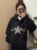 Sudadera con Capucha Estampado de Leopardo y Estrellas para Mujer 2025 Otoño e Invierno Nuevo Estilo Forro Polar y Espesada Sudadera de Nicho