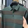 Camisa Polo Masculina de Manga Longa Listrada com Gola Reversível, Top Casual da Moda com Bolsos Reais, Camiseta Masculina