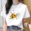 Camiseta Casual Feminina Moda Coreana Gola Redonda Estampa Floral Tendência Ins Manga Curta